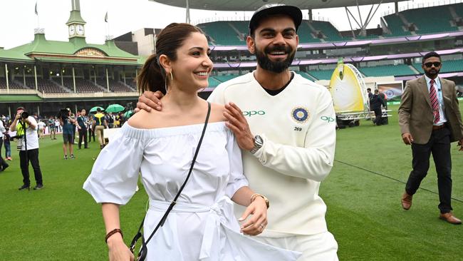 Virat Kohli and Anushka Sharma are due to welcome their first child in January. Picture: Peter PARKS/AFP