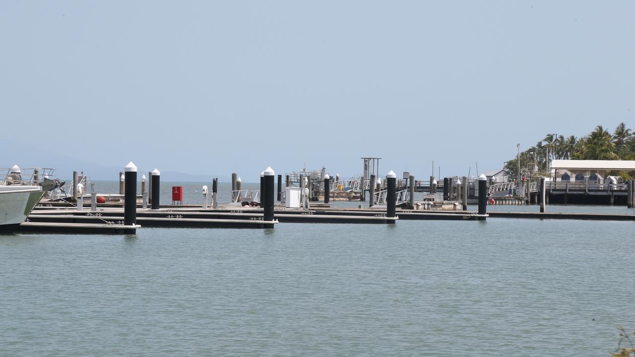 The Port Douglas Crystalbrook Superyacht Marina has been largely evacuated of vessels as the port went to an orange alert on Sunday evening. Picture: Peter Carruthers