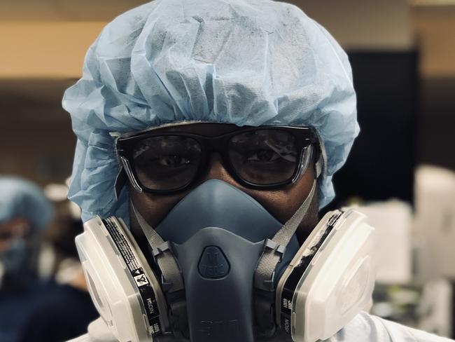 University of Queensland educated doctor Yemi Omotoso works at Lincoln Hospital in The Bronx, New York, which is the busiest emergency department in the city. Pictured here at the peak of the COVID-19 outbreak in New York.