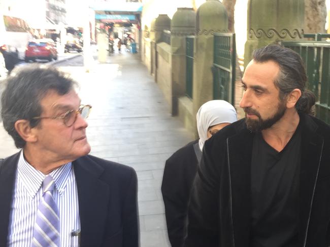 Johayna Merhi’s (from left) lawyer, mother-in-law and husband outside Sydney Central court.