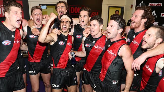 Essendon players sing the song after beating Gold Coast.