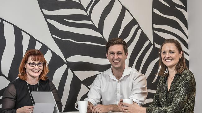 Defence Teaming Centre CEO Audra McCarthy, Convergen boss Anton Andreacchio and Presagen/Life Whisperer co-founder Dr Michelle Perugini. Picture: Roy Van Der Vegt/Renewal SA.