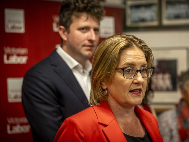 Jacinta Allen and Labor’s winning candidate in Werribee, John Lister. Picture: Jake Nowakowski