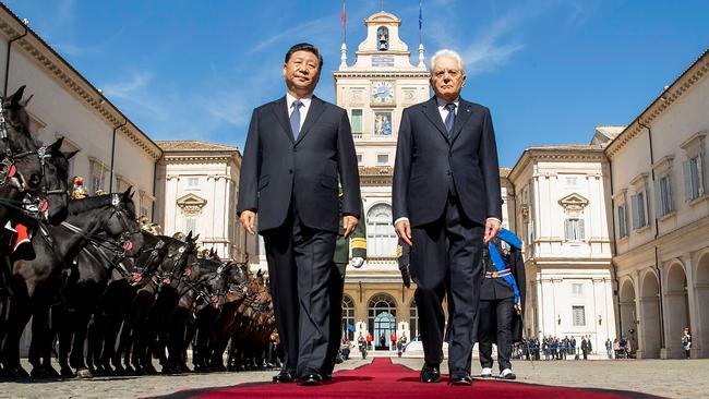 Chinese President Xi Jinping and Italian President Sergio Mattarella in Rome on the weekend. Picture: AFP