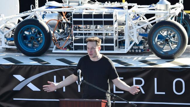 Elon Musk speaks to participants ahead of testing of their pods in the SpaceX Hyperloop competition in Hawthorne, California on January 29, 2017. Picture: Gene Blevins