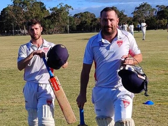 Nathan Worsteling (left) and Lucas Carroll walk off after steering Devon Meadows to victory in the semi-final. Picture: Facebook