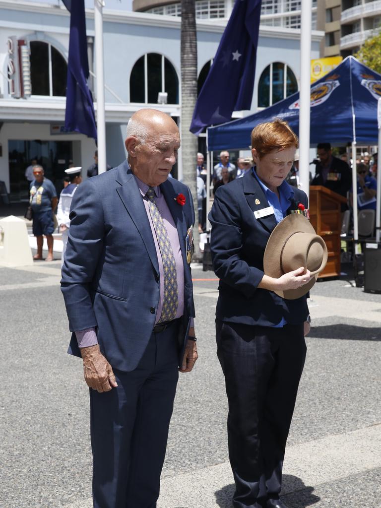 Cairns Mayor Bob Manning and Cairns RSL Sub Branch President Kirsten Rice at the Remembrance Day commemorations at the Cairns Cenotaph PICTURE: ANNA ROGERS