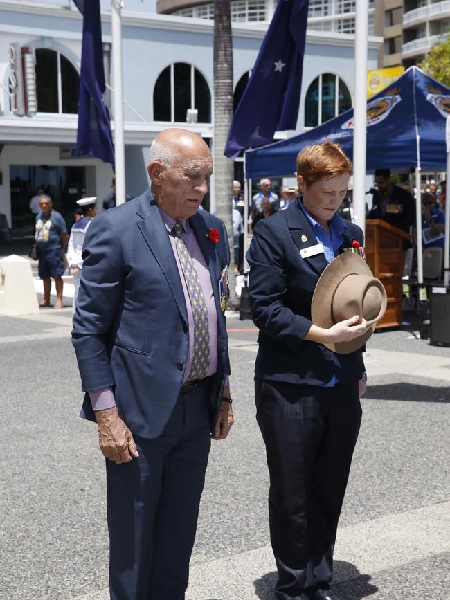 Cairns Mayor Bob Manning and Cairns RSL Sub Branch President Kirsten Rice at the Remembrance Day commemorations at the Cairns Cenotaph PICTURE: ANNA ROGERS