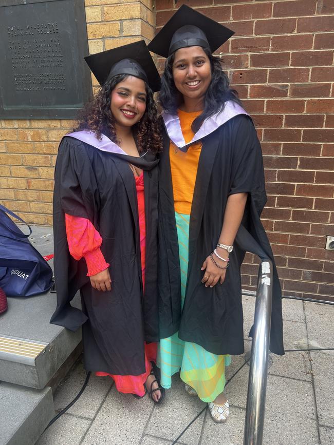 Sangavy Sutharsan (Master of Marketing) and Adalia Ananthan (Master of Marketing) at the RMIT University graduation day on Wednesday, December 18, 2024. Picture: Jack Colantuono