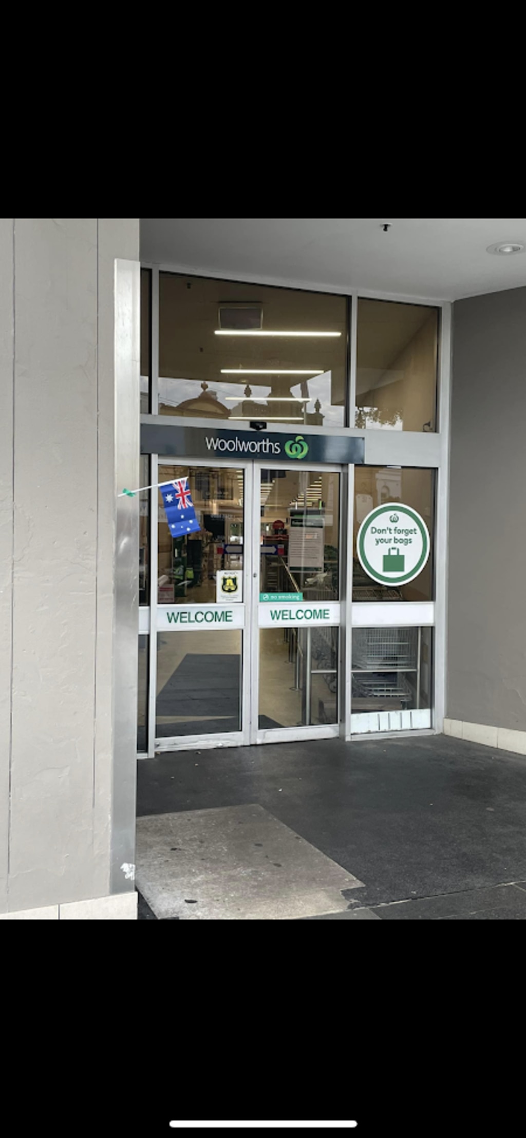 An Australian flag was hung outside a Woolworths store in Balmain, Sydney. Picture: Facebook