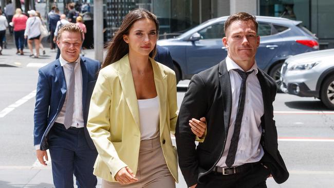 Josh Starling (back), Tom’s girlfriend Chelsea Balzan (middle), and Tom Starling (right) attended court for the hearing last year. Picture: NCA NewsWire / David Swift