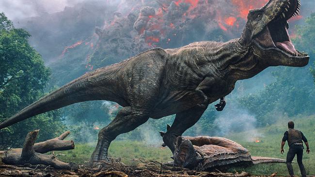 This image released by Universal Pictures shows a scene from the upcoming "Jurassic World: Fallen Kingdom." (Universal Pictures via AP)