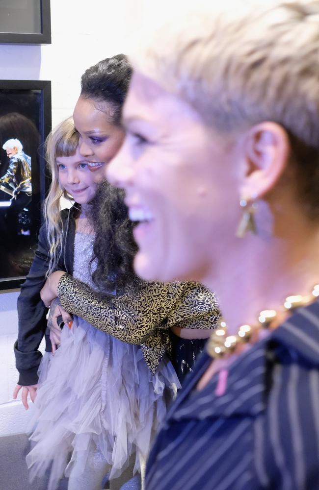 Willow Hart, Rihanna and Pink backstage at the 60th Annual GRAMMY Awards at Madison Square Garden on January 28, 2018 in New York City. Picture: Getty