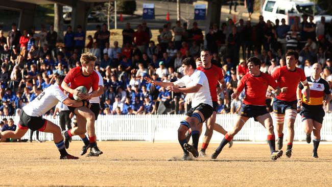 Schoolboy rugby between Barker (red) and Knox a CAS local derby. Picture: AAP Image