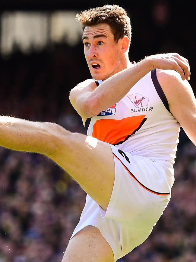 Jeremy Cameron kicks for goal in the AFL Grand Final.