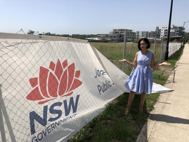 Londonderry state Labor MP Prue Car outside the site of Jordan Springs Primary School which was supposed to be open for business this year. Picture: Supplied