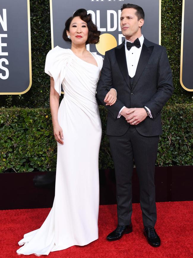 Golden Globes host Sandra Oh and Andy Samberg. Picture: AFP