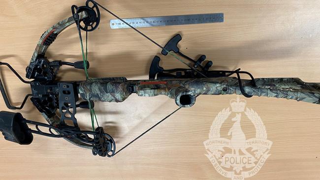 A 30-year-old man was allegedly in possession of a crossbow and shotgun when he was dramatically arrested by police at Coolalinga Hungry Jack's. Picture: NT Police