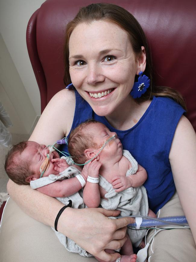 Hannah with her twin boys, Alfie and Otis. Picture: David Caird