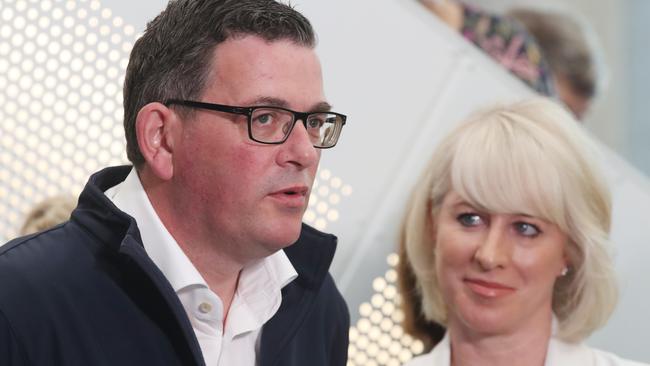 MELBOURNE, AUSTRALIA - NewsWire Photos, NOVEMBER 9, 2022. Victorian Premier Daniel Andrews with his wife Catherine, holds a press conference to make an announcement about nurses and midwives. Picture: NCA NewsWire / David Crosling