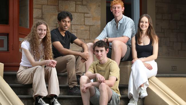 Pippa Hansen (Norwood), Inuka Amaratunga (Unley) and Pembroke School’s Charles Newbold, Everett Webb and Elsie Holland. Picture: Dean Martin