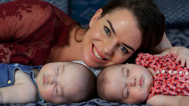 Michelle Cassidy with five-month-old twins Kobe and Grace. Picture: Adam Head