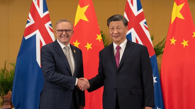 Anthony Albanese and China’s President Xi Jinping at last year’s G20 summit in Bali. Picture: Twitter