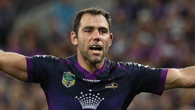 Cameron Smith of the Storm reacts during the NRL Preliminary Final match against the Brisbane Broncos.