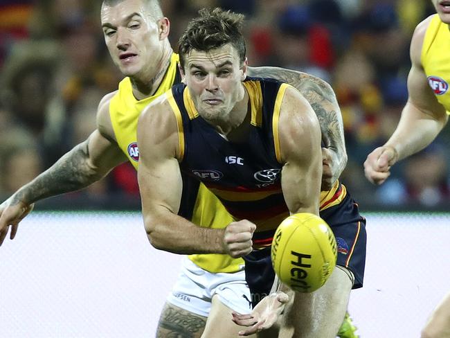 AFL - Adelaide Crows v Richmond - Round 6 - at Adelaide Oval. Brad Crouch and Dustin Martin. Picture Sarah Reed