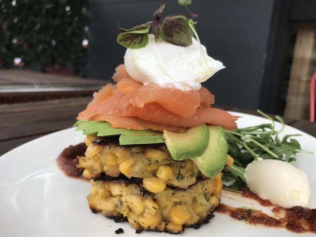 Corn fritters with smoked salmon. Pictures: Jenifer Jagielski