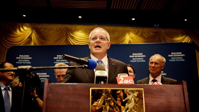 SYDNEY, AUSTRALIA - MAY 15: Prime Minister Scott Morrison visits the Golden Century Seafood Restaurant, the seat of Sydney, during campaigning for the Federal Elections on May 15, 2019 in Sydney, Australia. Morrison said to the crowded room "You won't hear from me, as you heard from the NSW Labor leader recently, that Chinese or Asian people are taking your jobs". The Australian federal election will be held on May 18, 2019. (Photo by Tracey Nearmy/Getty Images)