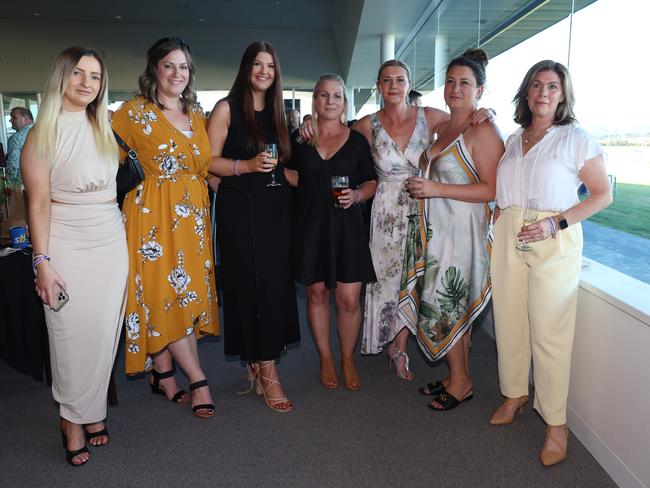 MELBOURNE, AUSTRALIA - MARCH 15 2024 Stephanie Galojlic, Samantha Dalm, Michaela Williams, Fiona Grieve, Rebecca Kaigg, Shiv Groom and Robyn Cousens attend the 2024 Pakenham Cup Picture: Brendan Beckett