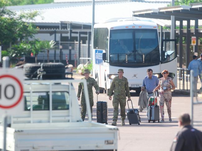 Covid-19 evacuees from the Diamond princess are released from quarantine in Howard Springs in March 2020. Picture Glenn Campbell