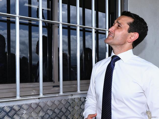 The LNP have announced the Regional Reset program, a $50 million, 4 year plan to help reduce youth crime in Queensland in Edmonton, Cairns. Opposition leader David Crisafulli inspects the Southside Comets FC club facilities, which have been broken into and vandalised numerous times by juveniles. Picture: Brendan Radke