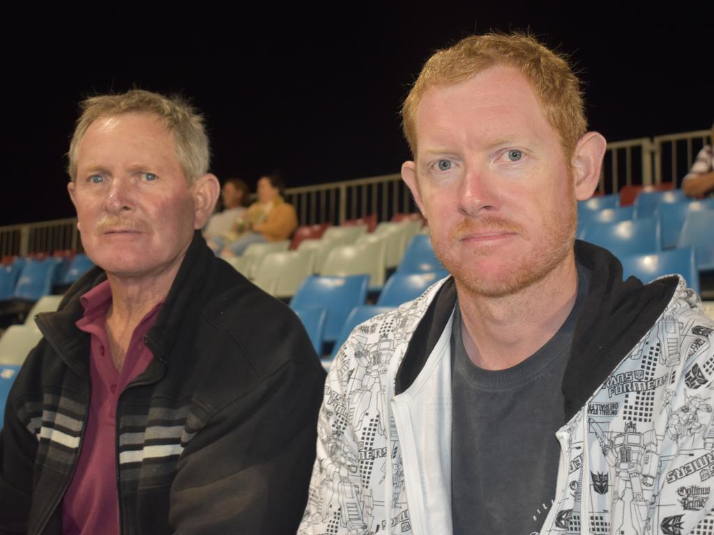 Grant Cooper (left) and Chris Cooper at the Manly Sea Eagles v Sydney Roosters NRL semi final match at BB Print Stadium, Mackay, September 17, 2021. Picture: Matthew Forrest