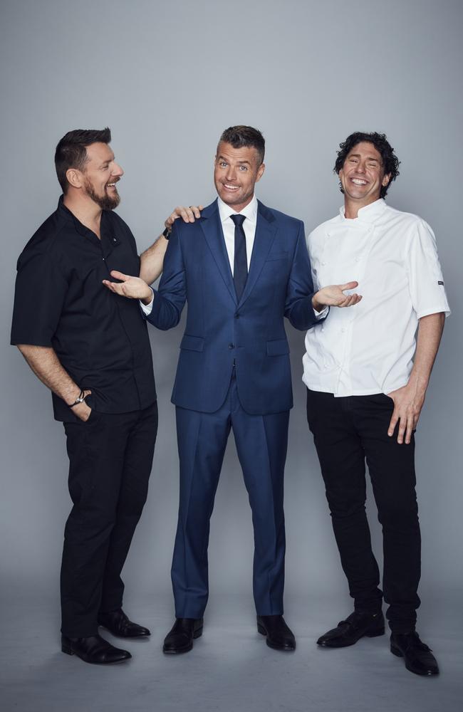 Manu Feildel, Pete Evans and Colin Fassnidge as judges on My Kitchen Rules.