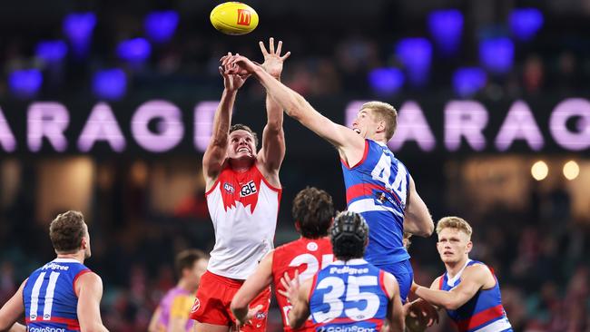 English dominated the ruck battle but McLean and the Swans came away with the win. Picture: Matt King/AFL Photos