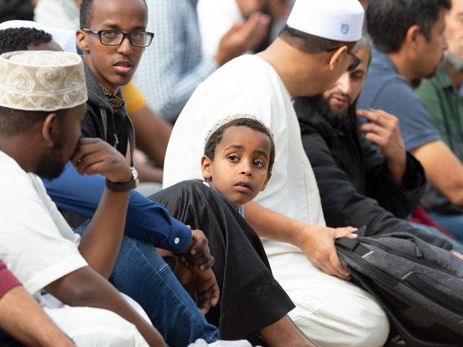 A young Muslim boy at today’s memoroial event. Picture: AAP Image/SNPA, Martin Hunter