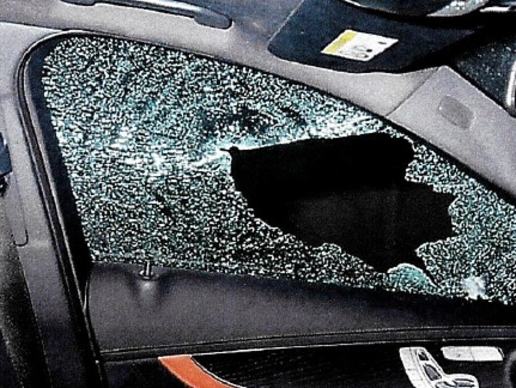 The bullet-riddled interior of Pasquale Barbaro's Mercedes after he was murdered in Earlwood. Picture: Supplied.