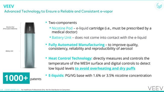 The webinar, presented by Philip Morris, showcased their e-cigarette product Veev.