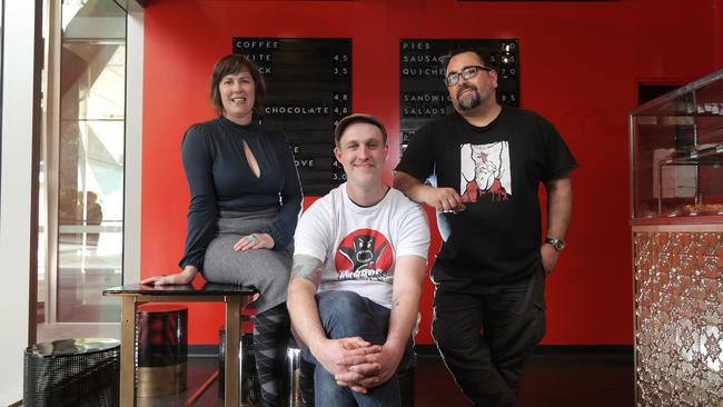 Food curator Jo Cook, chef Alistair Wise and Dane Knesevic from Zimmah Coffee have joined forces to open the first eatery in the new Parliament Square redevelopment. Picture: LUKE BOWDEN