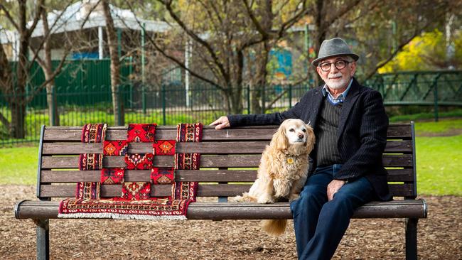 Hossein Valamanensh with dog Honey in 2018 after being awarded a $30,000 Helen Lempriere Scholarship, which will help pay for one of his works to be installed at Sculpture by the Sea in Bondi.