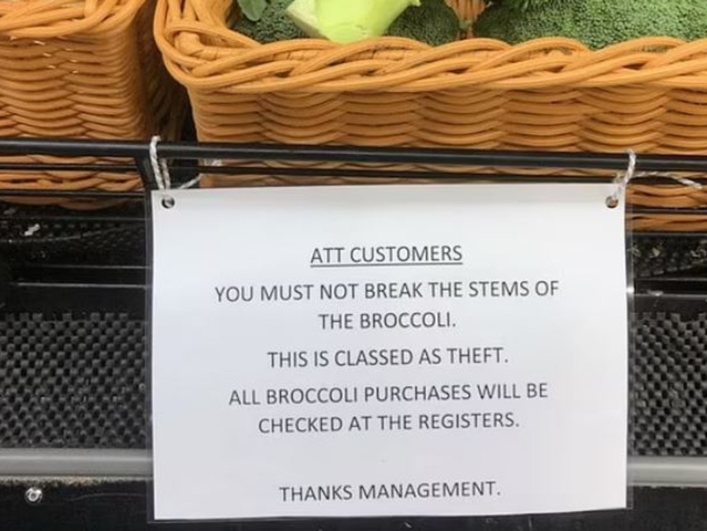 An Aussie supermarket has begun to crack down against vegetable “thieves” after a clip of a Melbourne store shelf showing nothing but broccoli stalks went viral.