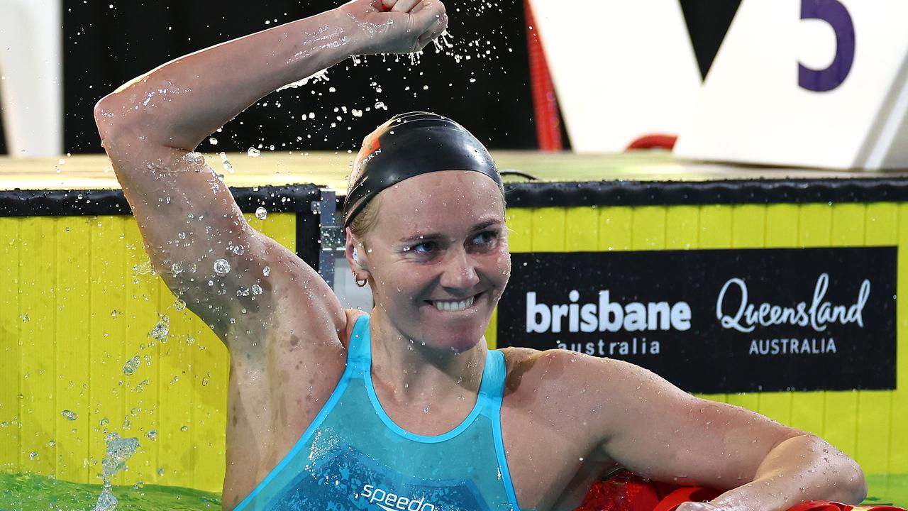 Ariarne Titmus celebrates her epic win. Picture: Getty Images