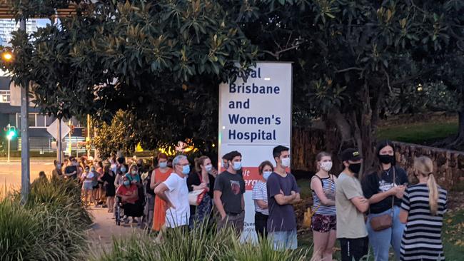 Massive lines at the Royal Brisbane and Children's Hospital to get tested for COVID-19 on Saturday.