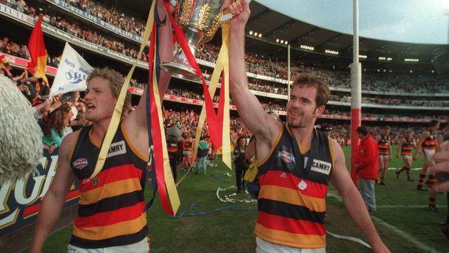 Mark Ricciuto missed out on Adelaide’s first AFL premiership but won the following year.