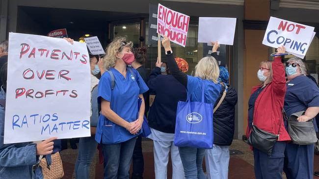 Nurses and midwives gathered outside Member for Goulburn and Minister for Local Government Wendy Tuckerman's office earlier this year to lobby for better staff to patient ratios.