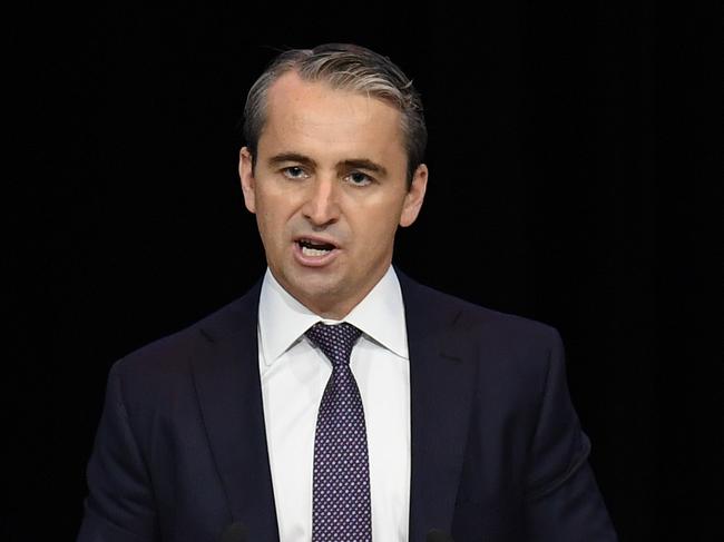 Commonwealth Bank CEO Matt Comyn addresses shareholders during the Commonwealth Bank annual general meeting (AGM) in Sydney, Wednesday, October 16, 2019. (AAP Image/Dean Lewins) NO ARCHIVING