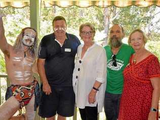 HISTORY: Jadon Briggs, Andrew and Jane Parker, Michael Ward and Carol Harman at an indigenous cultural presentation at the Green House, Beulah Community in Buderim. Picture: Contributed