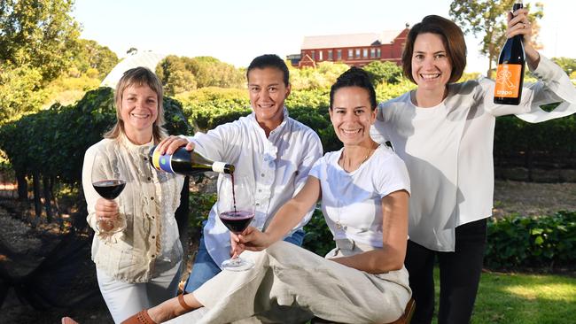 Charlotte Hardy from Charlotte Dalton Wines, Amelia Nolan from Alkina Wines, Meira Harel and Laura Carter from Unico Zelo wines at the Women in Wine program launch. Picture: Keryn Stevens